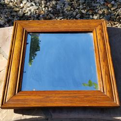 Antique Solid Oak Wood Framed Glass Beveled Mirror Wall-hanging Square / Diamond 16½"x16½" Ready To Hang. Farmhouse Vibe Home Decor Tiger Oak Finish 