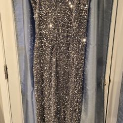 Grey Sequined Evening Gown Size MEDIUM 