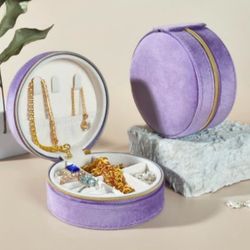 New Round Purple Travel Jewelry Organizing Case