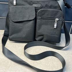 Baggallini Crossbody Bag Triple Zip Charcoal Grey Nylon Shoulder Purse CLEAN