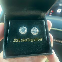 .925 Sterling Silver Diamond Earrings 