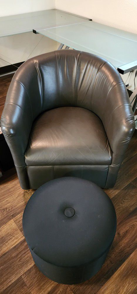 Premium Grade Leather Accent Chairs W/ Foot Stools