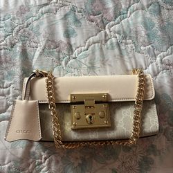 Small Beige and White Padlock Shoulder Bag