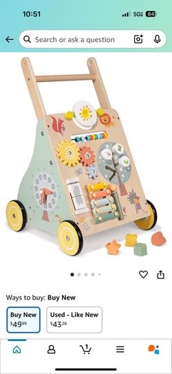 Wooden Baby Walker, Multiple Learning Activities Center Develops Motor Skills for Infant to Toddler, Push and Pull Walkers with Wheel for Boys Girls