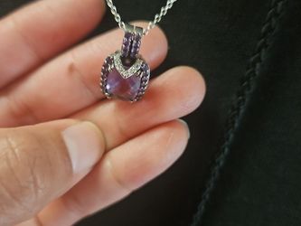 Silver Amethyst Pendant Necklace with real diamond accents