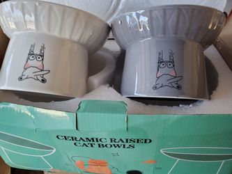 Raised Cat Bowl Set. NEW