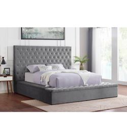 Used Gray King Tufted Storage Bed 