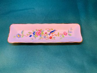 Vintage Aynsley “ Pembroke” pattern long trinket tray with birds/flowers