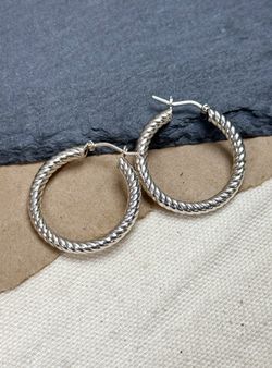 925 Sterling Silver Twist Hoop Earrings