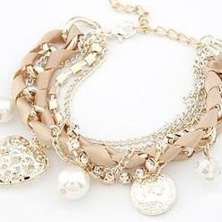 Pearl Gold Tone Hart Charm Bracelet White For Daily