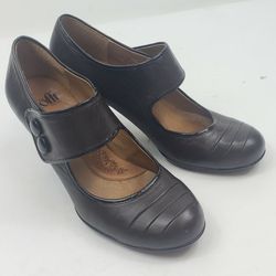 Sofft Womens Heels Clogs Brown  Leather Slip On Shoes Button Accent Size 9.5 M