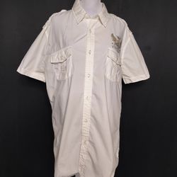 Men's White Express Loyalty Short Sleeved Collared Button Down (Size Large)