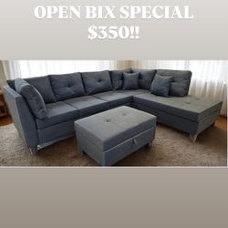 Open Box Sectional With Ottoman Gray Color 
