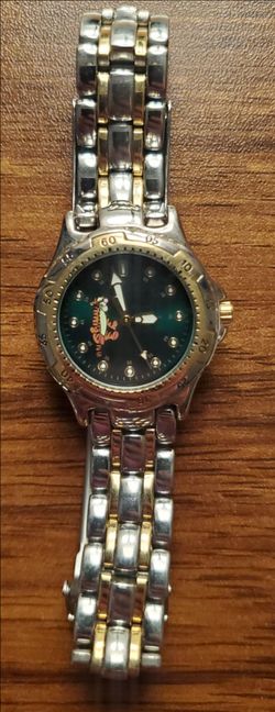 Vintage Disney Store Tigger Watch Two Tone Silver Gold Green Dial Quartz