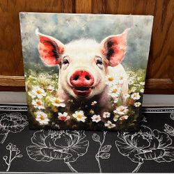 Canvas Pig In Flowers