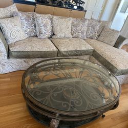 2 Piece L Shape Connected Sofa Couch Set 9 Pillows 