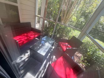 Patio furniture includes cushions