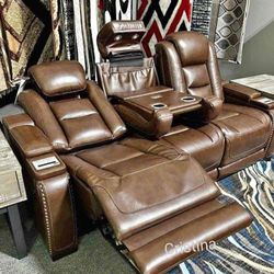 Power Recliner Sofa Real Leather By Ashley 