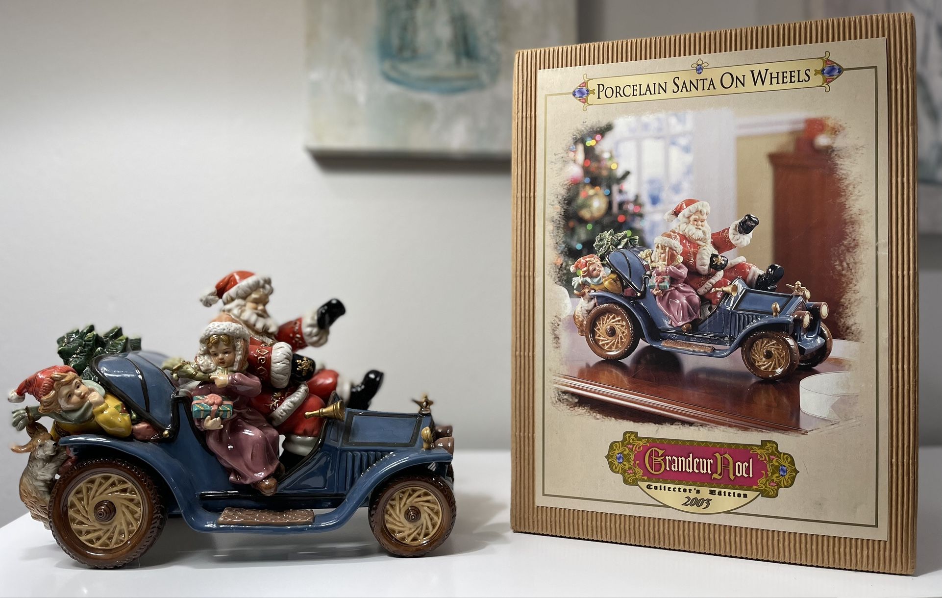 2003 Grandeur Noel Porcelain Santa Claus On Wheels Car Figurine Vintage Antique Classic Driving