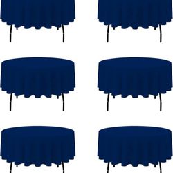 sancua Navy Blue Round Tablecloths 90 Inch, 6 Pack - Circle Fabric Cloth Table Cloths for Wedding Party Banquet Birthday, Washable Polyester Table Cov