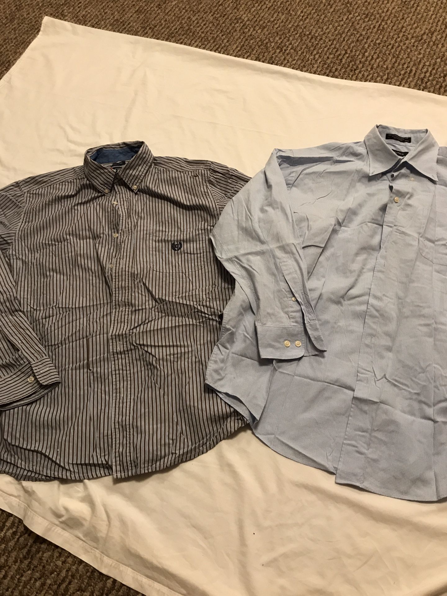 Men’s Nautica blue check size 17 34/35 & chaps L blue/brown dress shirts