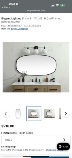 Mirror 24" W x 48" H Black Oval Framed