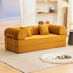 Compressed Sofa Yellow Corduroy Fabric. New Especial Price 