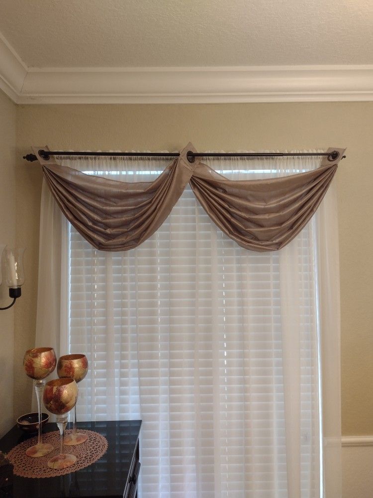 Window Valance, Two Light Beige Panels Cover Window Approximately 51 Inches Wide 