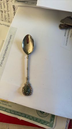 Vintage Silver Souvenir Spoon with Stone Inlay