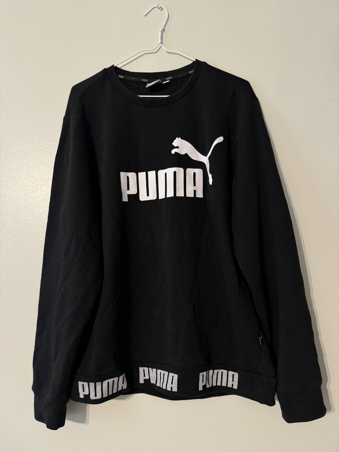 Puma Sweatshirt Mens Black Logo Jumper Pullover Sweater Crew Neck Size Large