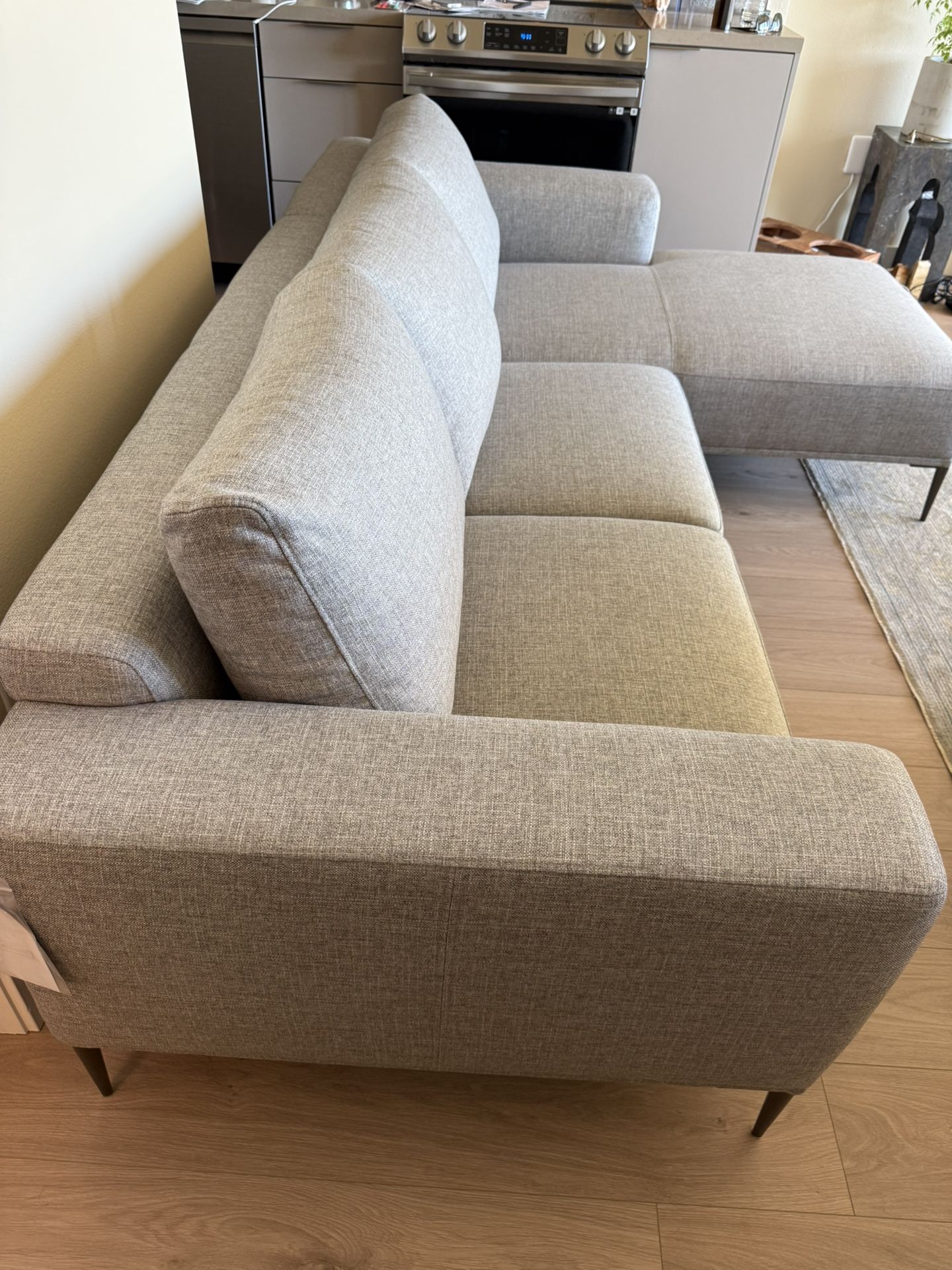 Sectional Sofa Grey Woven W Patina Metal Legs 