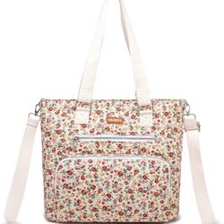 Large Tote Bag for Women, Floral Quilted Cotton Handbags with 7 Pockets