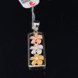 925 Silver Tri Color CZ Flower Pendant 2.30g 166642