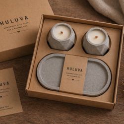 Handmade Concrete Candle Set (2 Candles + Tray) – Minimalist Home Decor