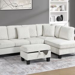 Brand New Comfy Corduroy Lined Sectional Set 