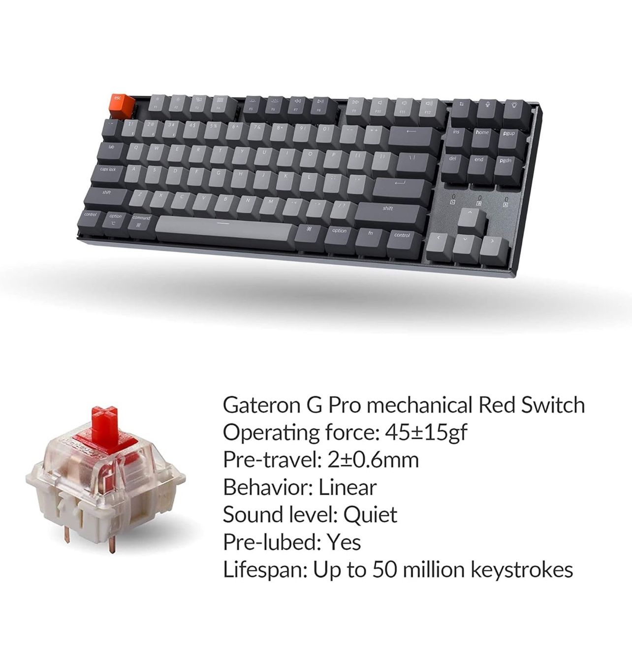 Keychron K8 [Bluetooth; Mac & PC - Tenkeyless] (RGB/ Aluminum Frame/ Red Switches)