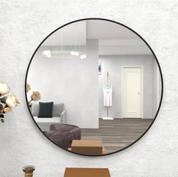 39 Inch Large Round Wall Circle Mirror Metal Framed Wall-Mounted Hanging Mirror, Contemporary Classic Deep Set Design for Home Decor Round Vanity Mirr