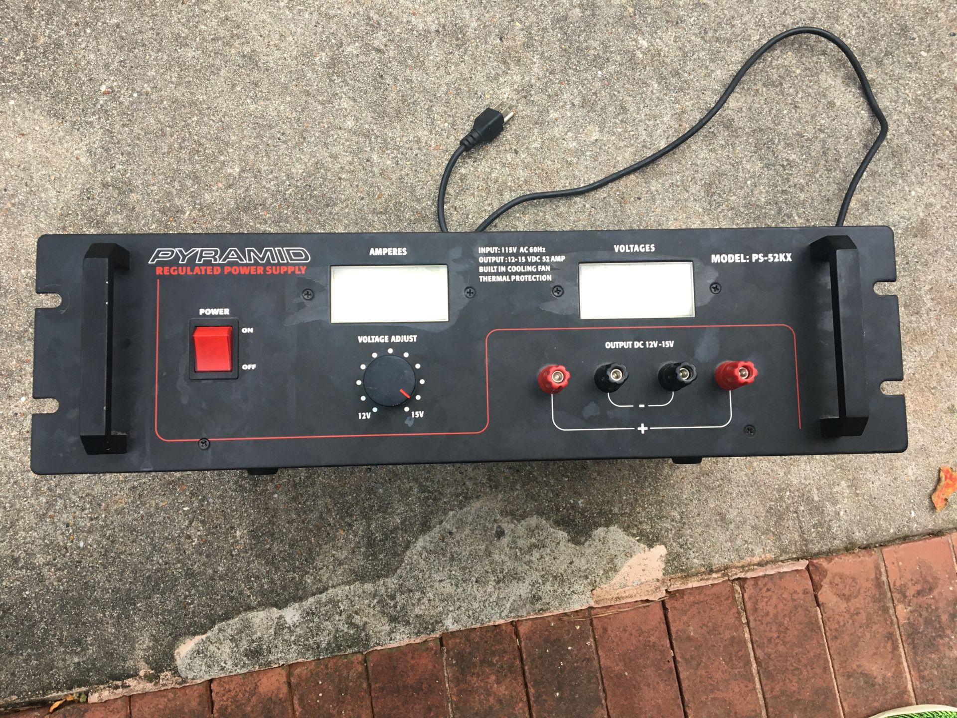 Pyramid, regulated pwr. supply, mod: PS-52kX, output: 12-15 VDC 52 Amp, variable voltage. $225