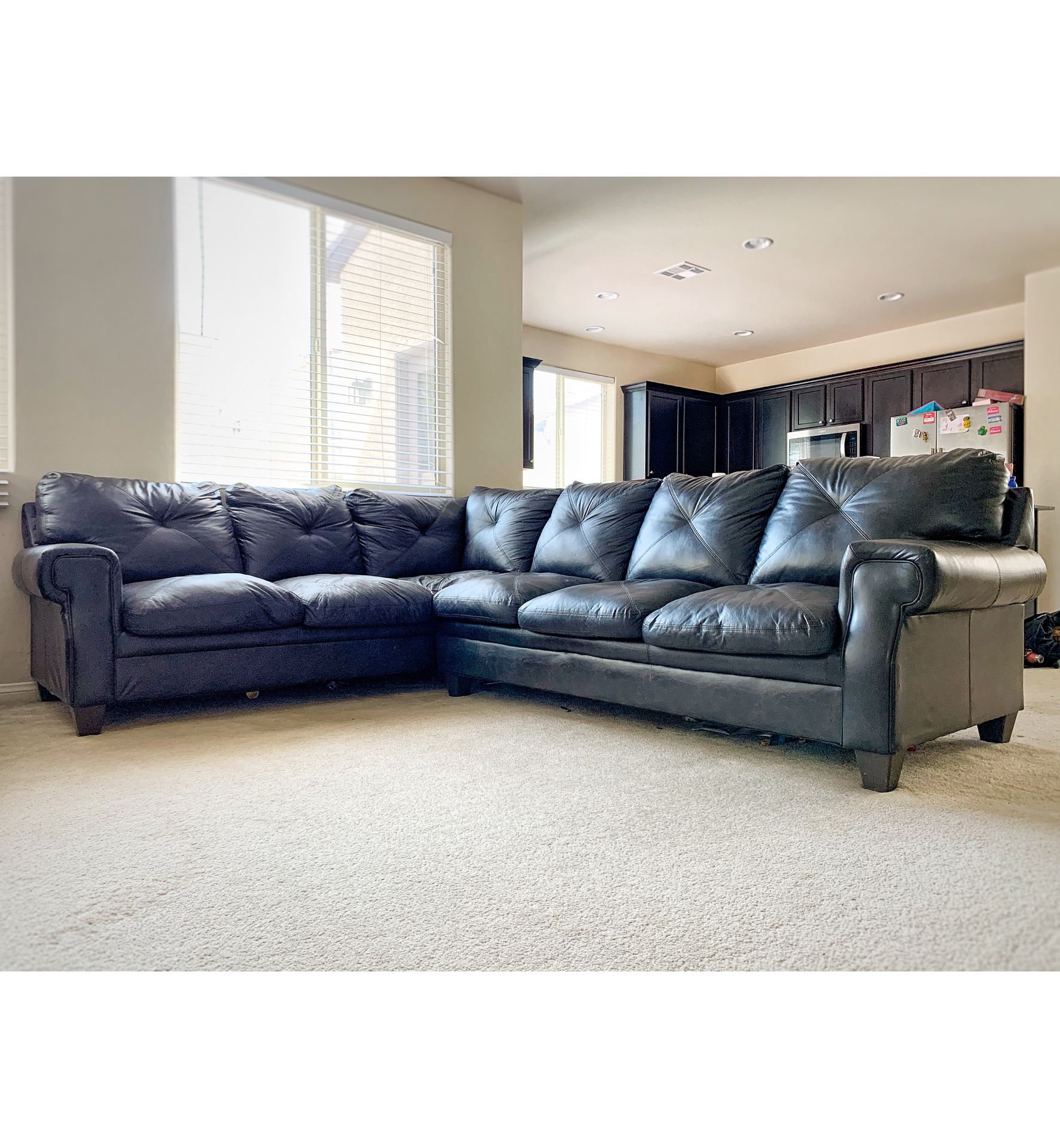 RC WILLEY black faux leather sectional couch