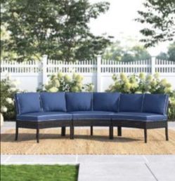 Outdoor Wicker Curved Sectional Sofa with Blue Cushions brand new in the box patio set patio furniture π