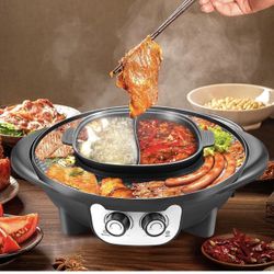 2 in 1 Portable Electric Grill Upgraded 2200W Electric Hot BBQ Pot for Indoor Outdoor Parties, Black