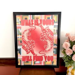 Tiger Yin Yang 70’s Art What Is Yours Will Find You Canvas Art Print Framed Art