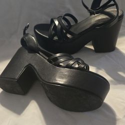 Black Chunky Heel Sandals 