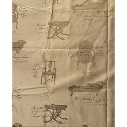 Vintage Fabric Remnant Embroidered Antique Chairs text Gold Color Possible Silk 36”x55”
