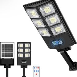 200W Solar Powered Street Lights Outdoor, Security Lights with Remote Control Two Panels Motion Lights Waterproof IP65 High Brightness Wide Angle Floo