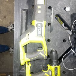 Ryobi 18V Cordless Reciprocating Saw and Drill (Tool Only)