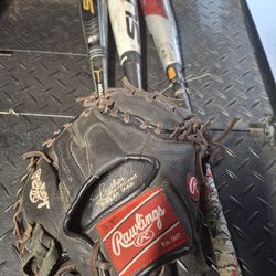 Rawlings Glove and Bats For Sale 