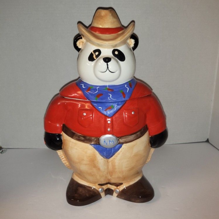 Neiman Marcus Cowboy Panda Bear Cookie Jar