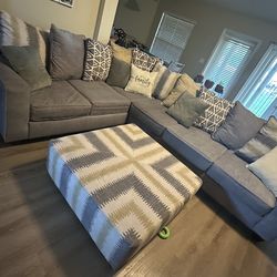 Sectional sofa w/ ottoman grey , yellow + pillows