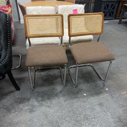 Rattan Dining Chairs Set of 2, Mid Century Modern Dining Room Chairs, Mesh Back Cane Kitchen Chair, Cesca Design Chairs with Metal Chrome Legs, Brown